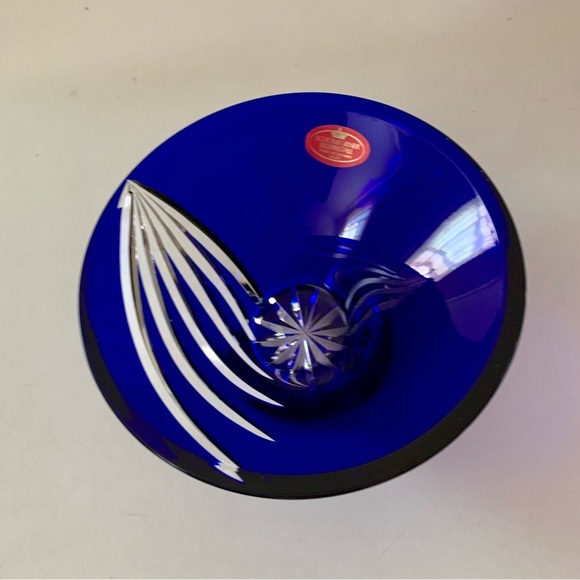 Vintage Schonborner Bleikrestall Cobalt Blue Cut Crystal Glass Bowl - Picture 14 of 14